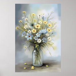 Elegante Waterverf vaas met zachte bloemenaanrakin Poster