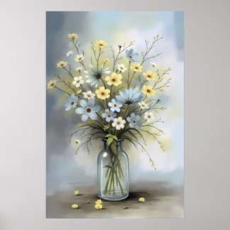 Elegante Waterverf vaas met zachte bloemenaanrakin Poster