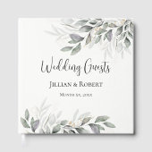 Elegante Waterverf verlaat bruiloft gastenboek (Voorkant)