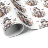 Elegante Waterverf Victoriaans paashaas bloemen Cadeaupapier (Rol Hoek)