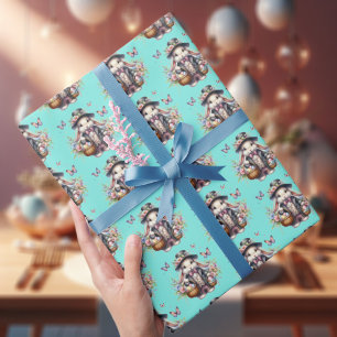 Elegante waterverf Victoriaanse paashaas bloemen Cadeaupapier