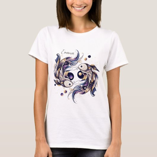 Elegante Waterverf Vissen Zodiac Custom T-shirt (Voorkant)