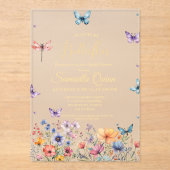 Elegante Waterverf Vlinders Bruidsdouche Acryl Uitnodigingen (Voorkant)