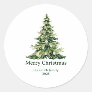 Elegante Waterverf Vrolijk Kerstboom Niet-Foto Ronde Sticker