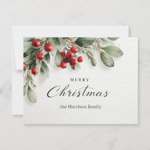 Elegante Waterverf "Vrolijk Kerstfeest" Groet Briefkaart