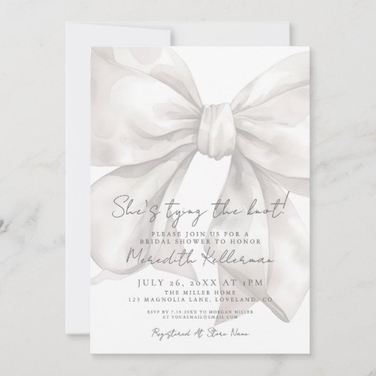 Elegante Waterverf White Bow Vrijgezellenfeest Kaart (Voorkant)