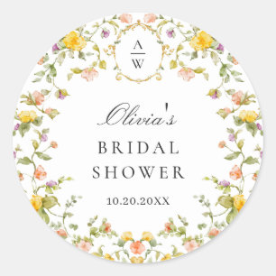 Elegante Waterverf Wild Flowers Bruiloft Ronde Sticker