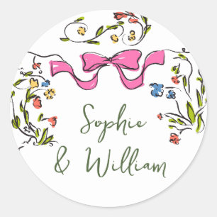 Elegante Waterverf Wild Flowers Bruiloft Ronde Sticker