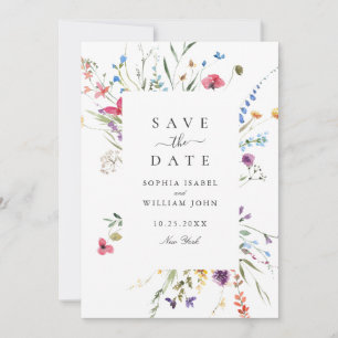Elegante Waterverf Wild Flowers Bruiloft Save The Date