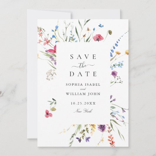 Elegante Waterverf Wild Flowers Bruiloft Save The Date (Voorkant)