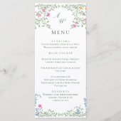 Elegante Waterverf Wild Flowers Trouwdiner Menu (Voorkant)