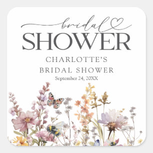 Elegante Waterverf Wilde Bloem Bruidsdouche Favor Vierkante Sticker