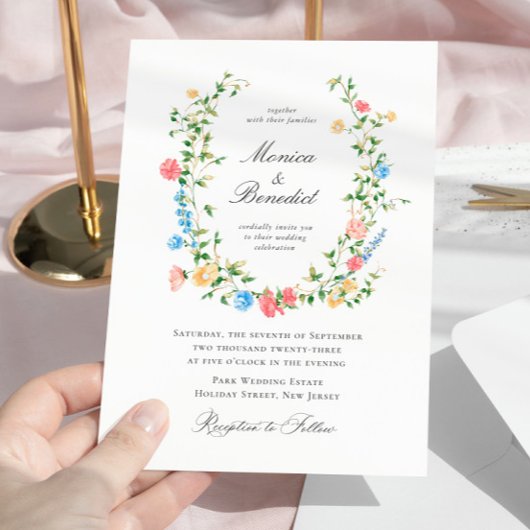 Elegante Waterverf wilde bloemen Boheemse bruiloft Kaart