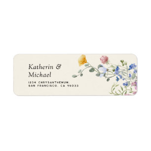 Elegante Waterverf wilde bloemen weide bruiloft Etiket