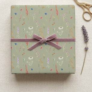 Elegante Waterverf Wilde Bloementuin Saliegroen Cadeaupapier