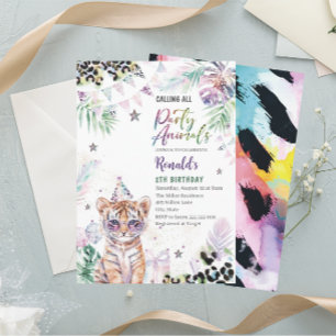 Elegante Waterverf wilde kind safari dieren 2e B Kaart