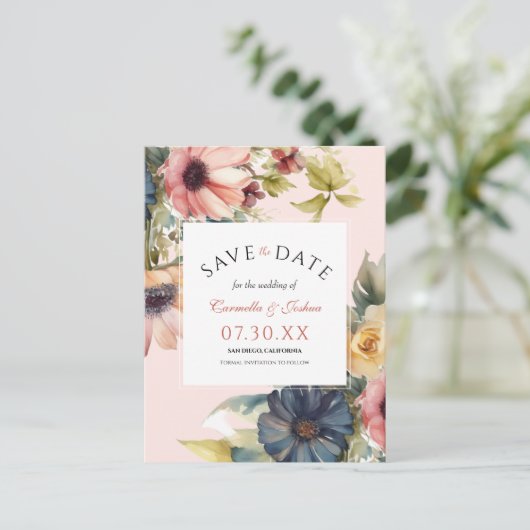 Elegante Waterverf Wildflower Boho Bewaar de datum Briefkaart (Staand voorkant)