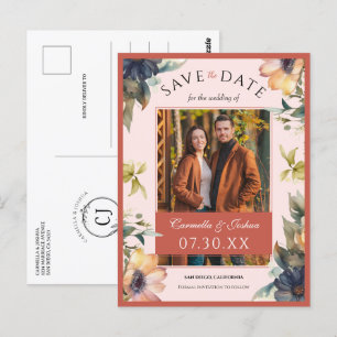 Elegante Waterverf Wildflower foto Bewaar de datum Briefkaart