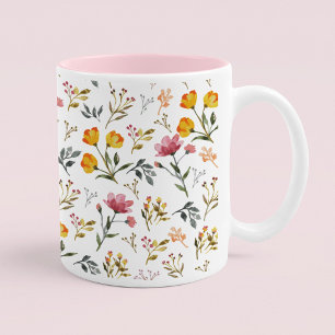 Elegante Waterverf Wildflower Roze Koffie Mok