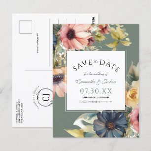 Elegante Waterverf Wildflower Sage Save the Date Briefkaart