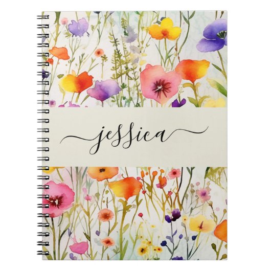 Elegante waterverf wildflowers scriptnaam notitieboek (Voorkant)