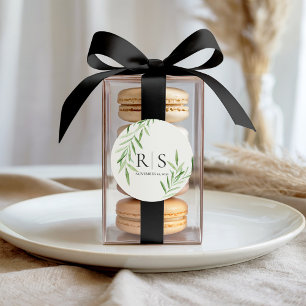 Elegante Waterverf Wilgen Bruiloft Monogram Ronde Sticker