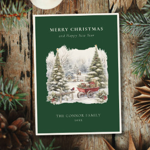 Elegante Waterverf Winter Robin in het bos Feestdagenkaart