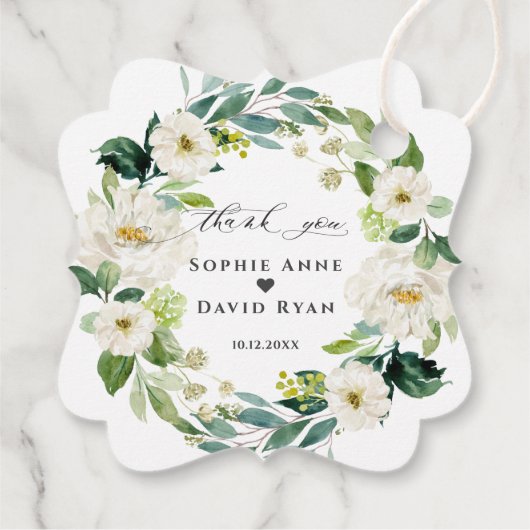 Elegante Waterverf Witte Bloemen Krans Bruiloft  Bedankjes Labels (Achterkant)