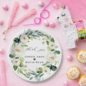 Elegante waterverf witte bloemen krans bruiloft   papieren bordje (Feest)