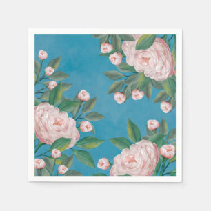 Elegante Waterverf witte bloemige pioenbloemen Servet