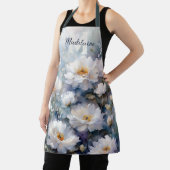 Elegante Waterverf Witte Pioen Monogram Naam Schort (Insitu)