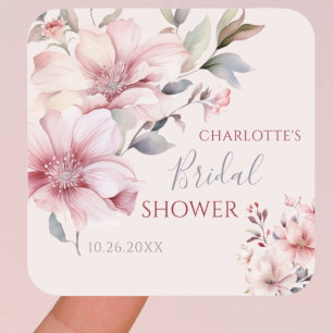 Elegante Waterverf Zacht Roze Bloemen Vrijgezellen Vierkante Sticker