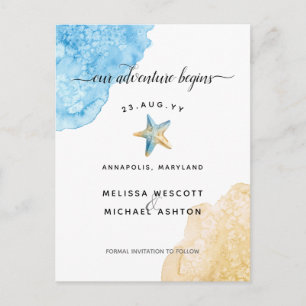 Elegante Waterverf Zeesterren Kust Save The Date Aankondigingskaart