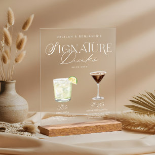 Elegante Waterverf Zijn Haar Signature Drink Bruil Acryl Bord