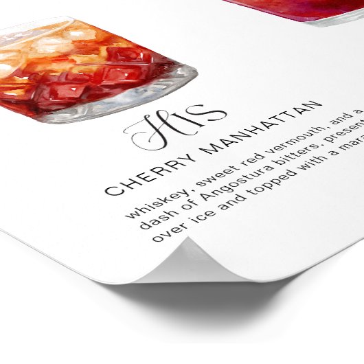 Elegante Waterverf Zijn Haar Signature Drink Bruil Poster (Hoek)