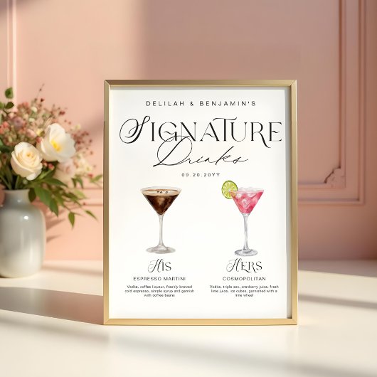 Elegante Waterverf Zijn Haar Signature Drink Bruil Poster