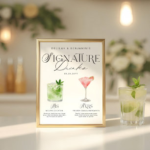 Elegante Waterverf Zijn Haar Signature Drink Bruil Poster