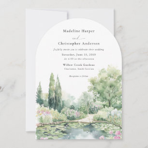 Elegante Waterverf Zomer Tuin Gebogen Trouwdag Kaart