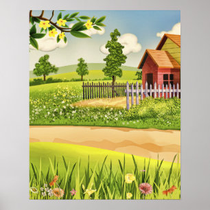 Elegante Waterverf Zomerse groen Bloemenboom Poster