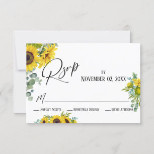 Elegante waterverf zonnebloem & eucalyptus RSVP au Kaartje