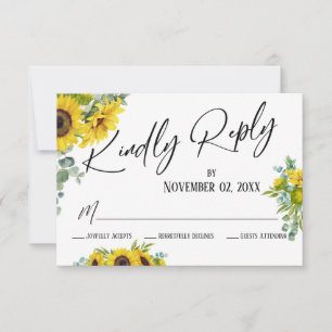 Elegante waterverf zonnebloem & eucalyptus RSVP kaartje