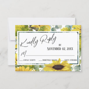 Elegante waterverf zonnebloem & eucalyptus RSVP kaartje