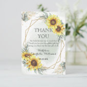 Elegante waterverf zonnebloem groen bruidsdouche bedankkaart (Staand voorkant)