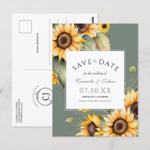 Elegante Waterverf zonnebloem salie Bewaar de datu Briefkaart