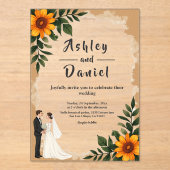 Elegante Waterverf Zonnebloem Zomer Bloemen Huweli Acryl Uitnodigingen (Voorkant)
