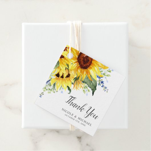 Elegante Waterverf zonnebloemen bruiloft dank u Bedankjes Labels (In situ)