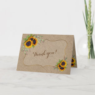 Elegante Waterverf Zonnebloemen Bruiloft op Jute Bedankkaart