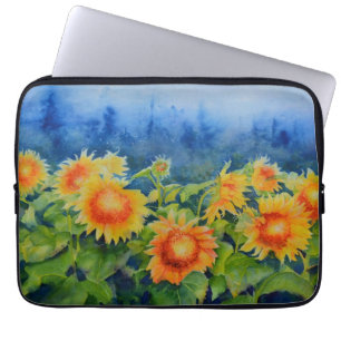 Elegante waterverf zonnebloemvelden laptop sleeve