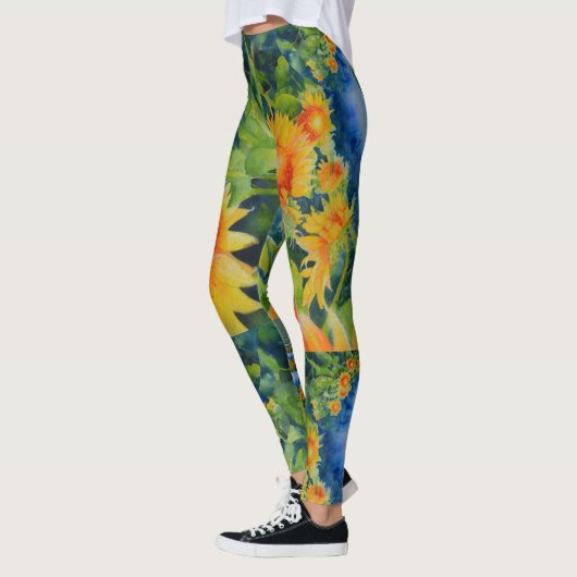 Elegante waterverf zonnebloemvelden schilderij leggings (Links)