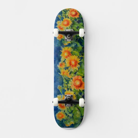 Elegante waterverf zonnebloemvelden skateboard (Voorkant)